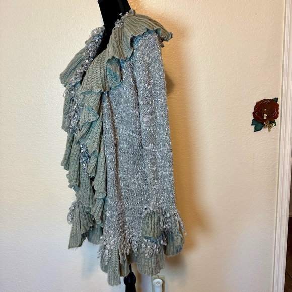 Sioni Studio Ruffle Fairycore Long Cardigan Duster Sweater Gray Size Large - Picture 5 of 14